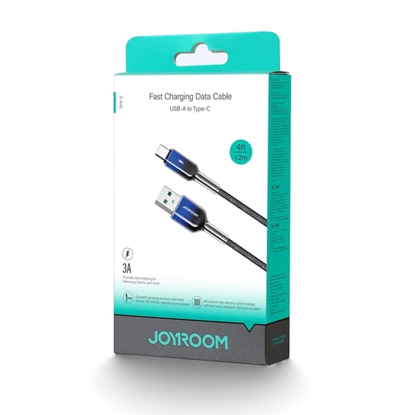 Joyroom S-A42 USB-A - USB-C 3A 1.2m Kabel Crystal-Clear Series - Svart