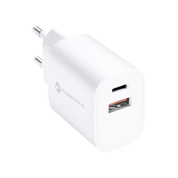 Forcell Hurtigoplader 35W 1xUSB-C 1xUSB-A PD QC4.0 3A F-Energi - Hvid