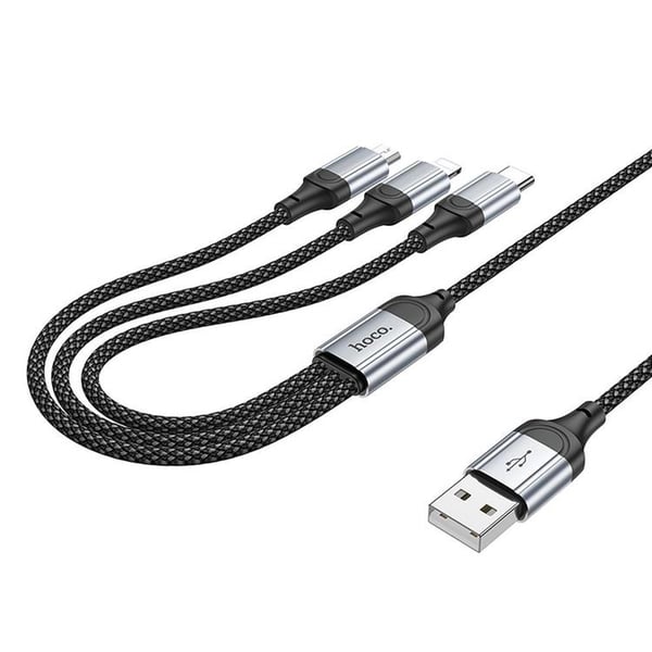Hoco 3in1 USB-A till Lightning, USB-C, Micro-USB Kabel 2.4A 1m X102 - Svart
