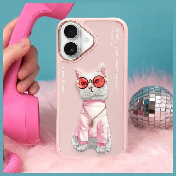 Nimmy Mobilskal till iPhone 16 Glasses Cool Cat - Rosa