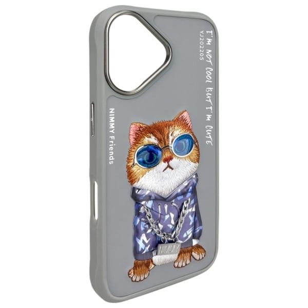 Nimmy Mobilskal till iPhone 16 Glasses Cool Cat - Grå