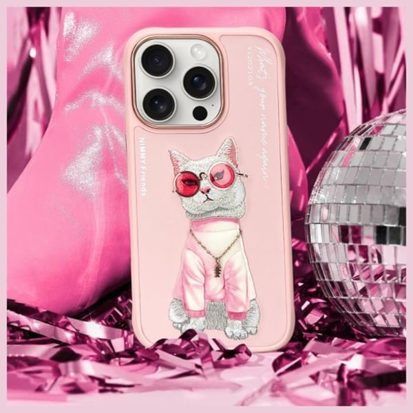 Nimmy Telefontaske til iPhone 16 Pro Max Briller Cool Cat - Pink
