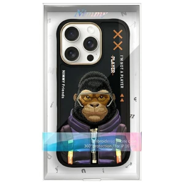 Nimmy Mobilskal till iPhone 16 Pro Cool & Cute 2.0 Monkey - Svart