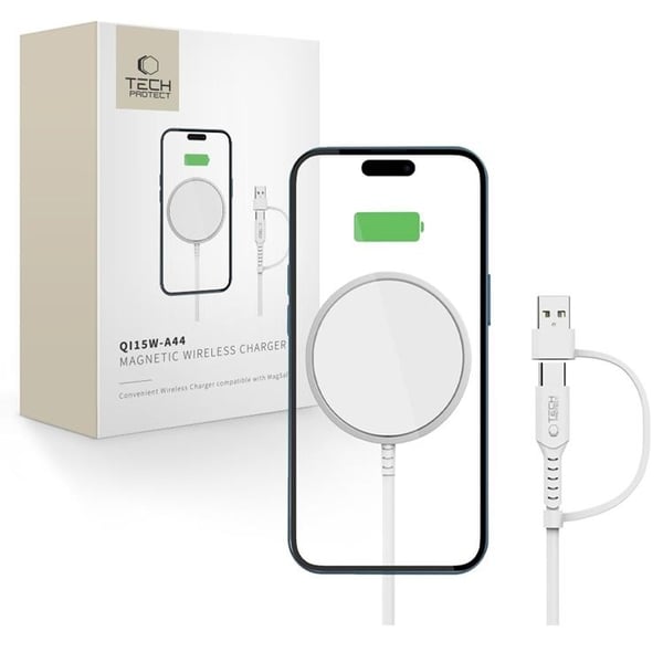 Tech-Protect Magsafe Trådløs Oplader Magnetisk QI 15W-A44 - Hvid