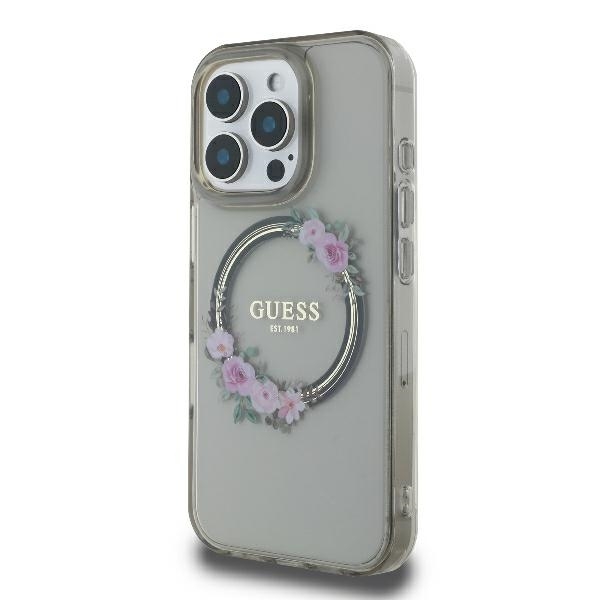 Guess Mobilskal till iPhone 16 Pro Max MagSafe IML Flowers Wreath - Svart