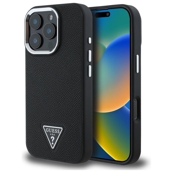 Guess Mobilskal till iPhone 16 Pro Max MagSafe Grained Triangle - Svart