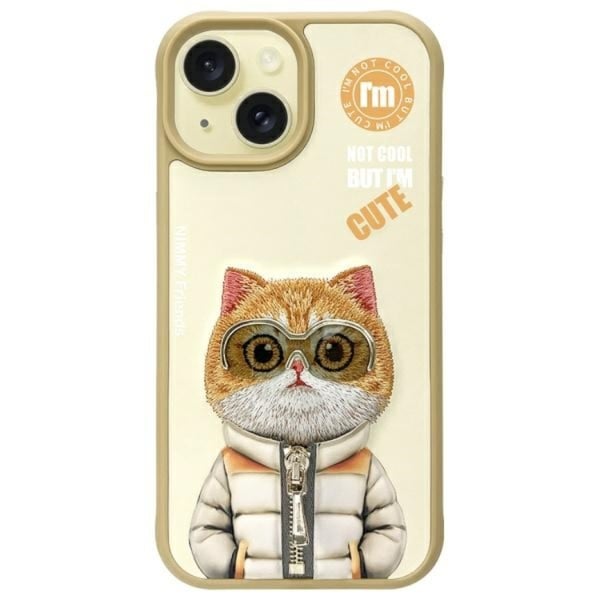 Nimmy Mobilskal till iPhone 15 Cool & Cute 2.0 Cat - Khaki