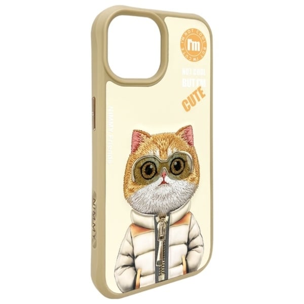 Nimmy Mobilskal till iPhone 15 Cool & Cute 2.0 Cat - Khaki