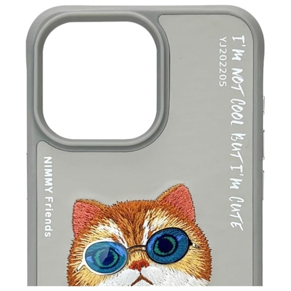 Nimmy Telefontaske til iPhone 15 Pro Briller Cool Cat - Grå