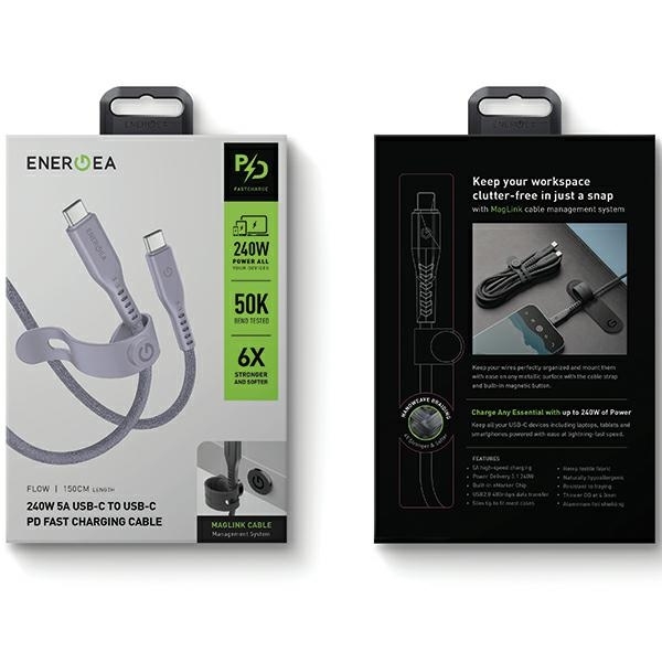 Energea USB-C till USB-C Kabel 240W 5A 1.5m Snabbladdning - Lila