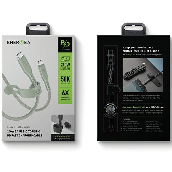 Energea USB-C till USB-C Kabel 240W 5A 1.5m Snabbladdning - Grön