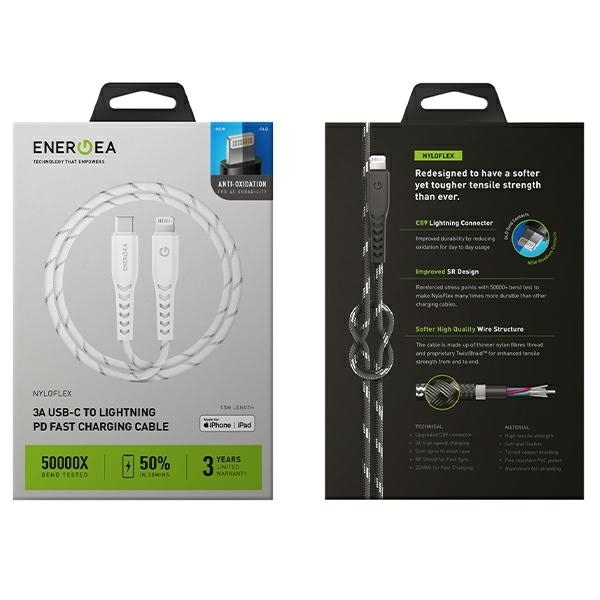 Energea USB-C till Lightning Kabel 1.5m MFI Nyloflex C94 - Vit
