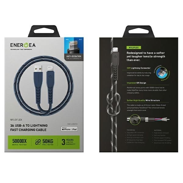 Energea USB-A till Lightning Kabel 1.5m MFI Nyloflex C89 - Blå