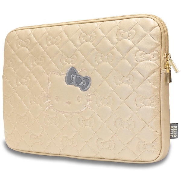 Hello Kitty Datorfodral 14" Zip PU Quilted Bows - Guld