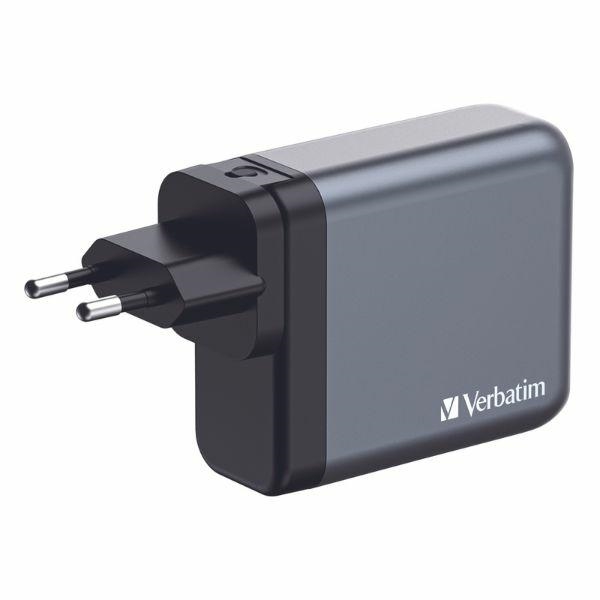 Verbatim Hurtigoplader 240W GaN 3xUSB-C 1xUSB-A EU/UK/USA - Sort
