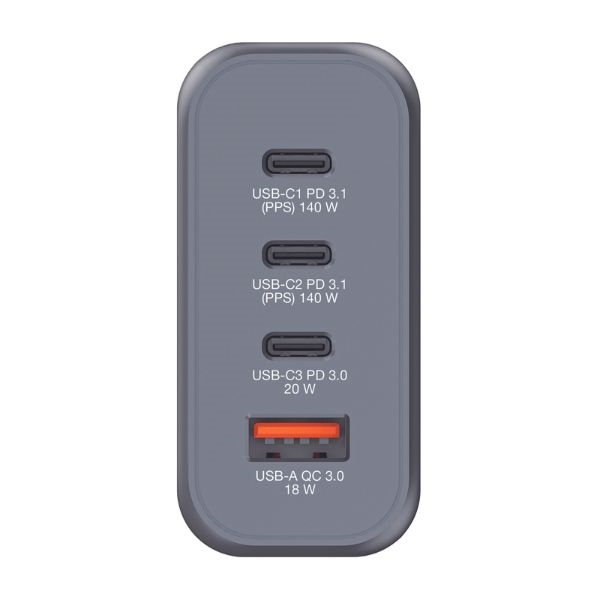 Verbatim Hurtigoplader 200W GaN 3xUSB-C 1xUSB-A EU/UK/USA - Sort