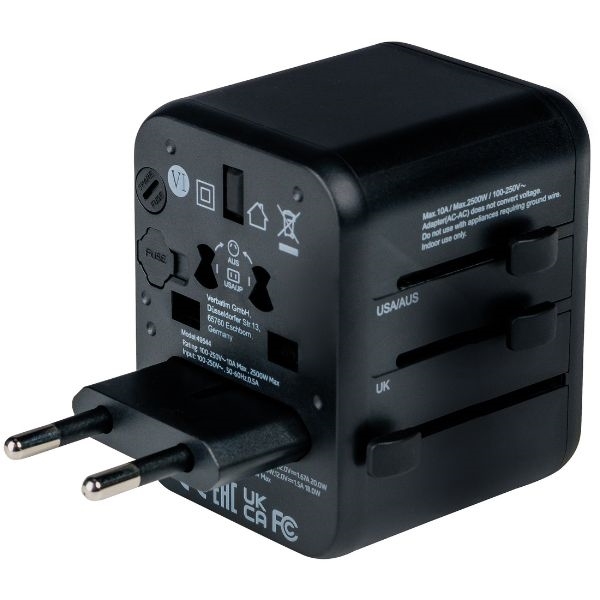 Verbatim Rejseoplader 20W PD USB-C USB-A EU/UK/USA - Sort