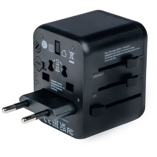 Verbatim Reseladdare 2xUSB-A EU/UK/US - Svart
