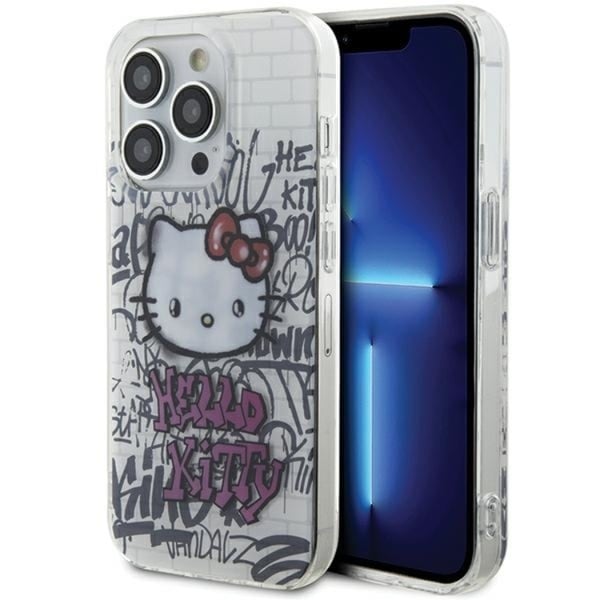Hello Kitty Mobilskal till iPhone 14 Pro Kitty On Bricks Graffiti - Vit