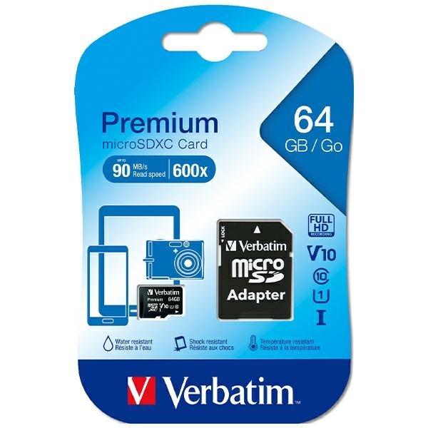 Verbatim Hukommelseskort microSDXC 64GB V10 Med Adapter - Sort