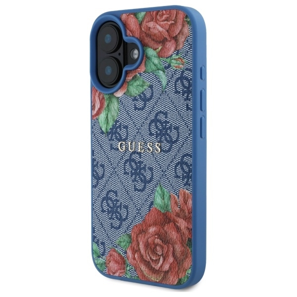 Guess Mobilskal till iPhone 16 MagSafe 4G Flowers Print - Blå