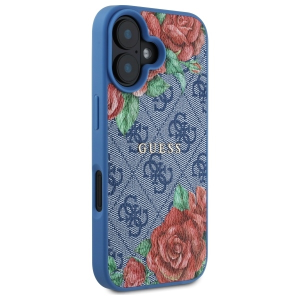 Guess Mobilskal till iPhone 16 MagSafe 4G Flowers Print - Blå