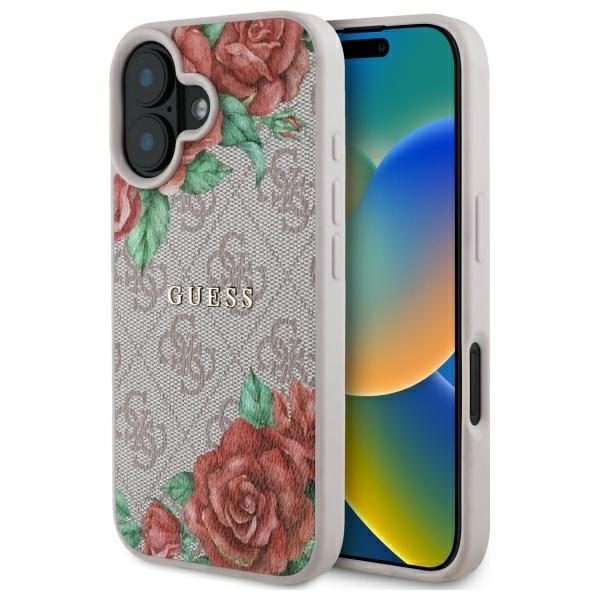 Guess Mobilskal till iPhone 16 MagSafe 4G Flowers Print - Rosa