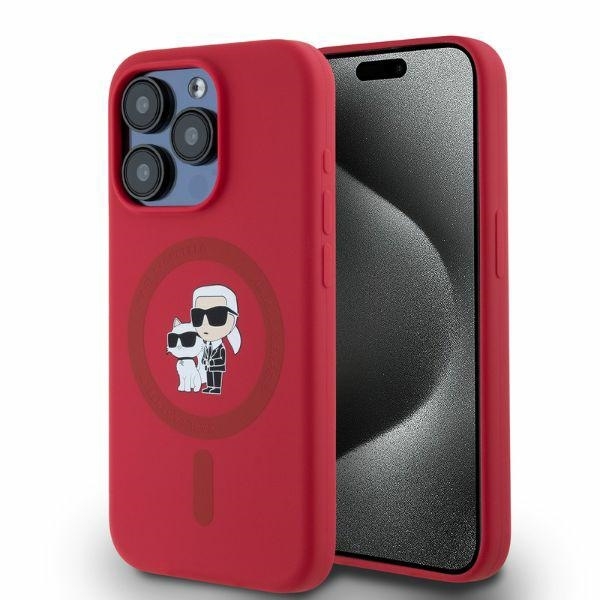 Karl Lagerfeld Mobilskal till iPhone 15 Pro MagSafe Karl&Choupette Ring - Röd