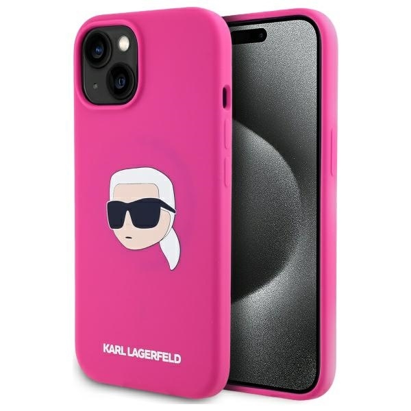 Karl Lagerfeld Telefontaske til iPhone 15 MagSafe Silicone Karl Head Print