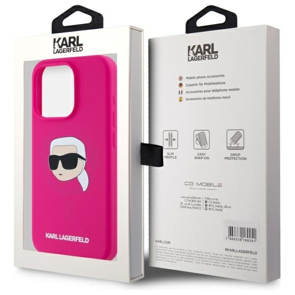 Karl Lagerfeld Telefontaske til iPhone 15 Pro MagSafe Silicone Karl Head Print