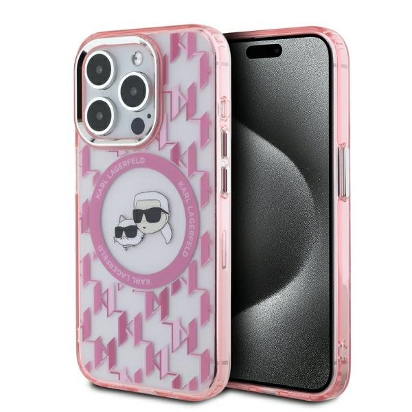 Karl Lagerfeld matkapuhelimen kuori iPhone 15 Pro MagSafe IML Monogram - Vaaleanpunainen