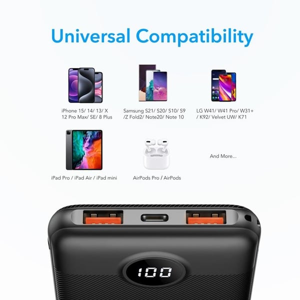 Veger Powerbank 10000 mAh PD QC 3.0 2A 20W L10S - Svart