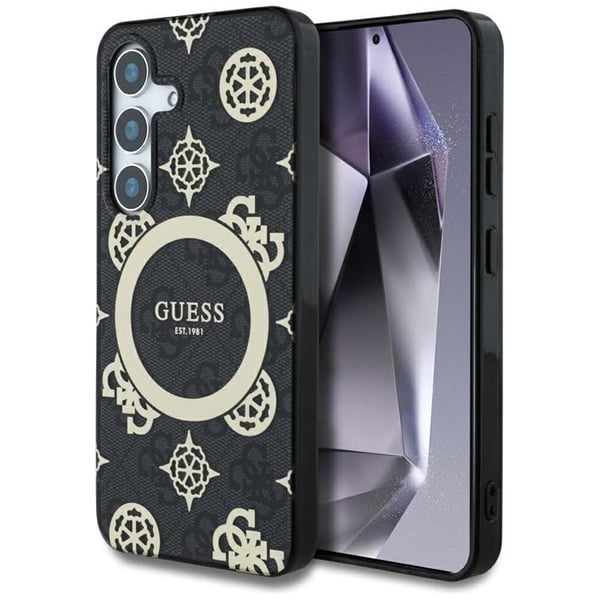 Guess Mobilskal till Galaxy S25 MagSafe Guld Electroplated Peony - Svart