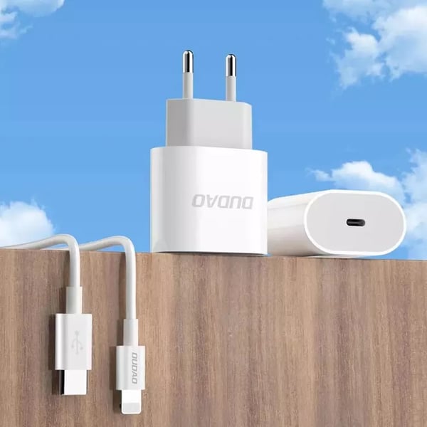 Dudao Vægoplader USB-C 20W med USB-C Kabel PD Hvid