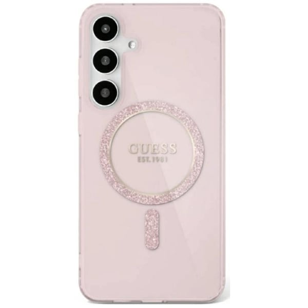 Guess Telefontaske til Galaxy S25 Ultra MagSafe Glitter Circle Classic Logo - Lyserød