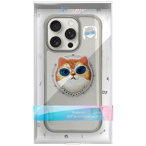 Nimmy Telefontaske til iPhone 16 Pro MagSafe Briller Cool Cat - Grå