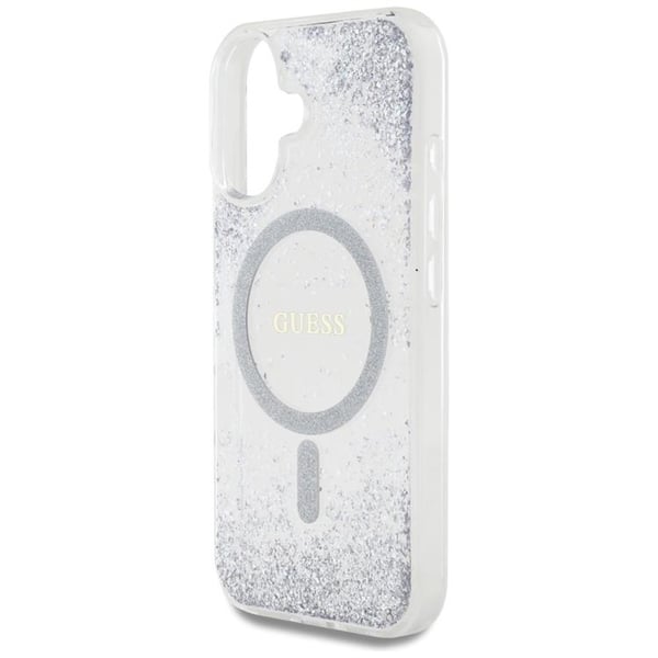 Guess Telefontaske til iPhone 16 MagSafe HC Resin Bundglitter - Sølv