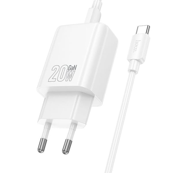 HOCO Väggladdare USB/USB-C 20W USB-C/USB-C Kabel N61 PD QC Vit