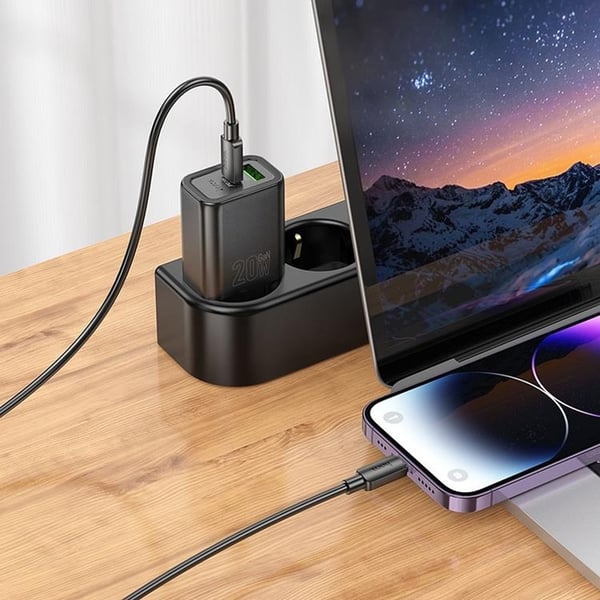 HOCO Väggladdare USB/USB-C 20W USB-C/USB-C Kabel N61 PD QC