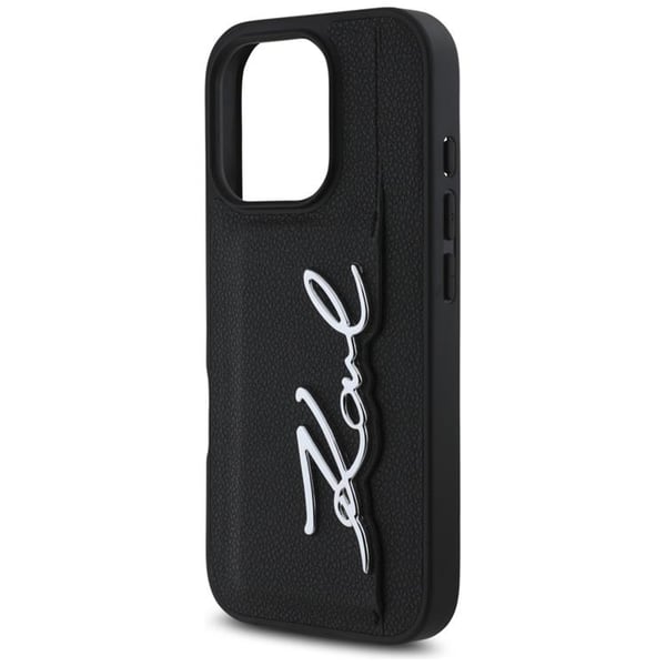 Karl Lagerfeld Mobilskal till iPhone 16 Pro Korthållare Metal Signature - Svart