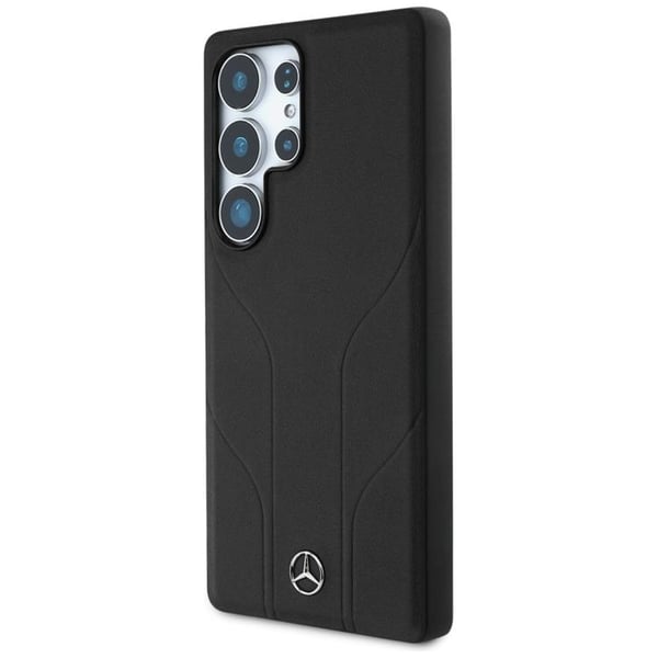 Mercedes telefontaske til Galaxy S25 Ultra MagSafe læder prægede linjer - sort