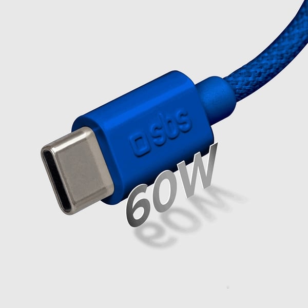 SBS USB-C - USB-C Kabel 1.5m 60W Braided - Blå