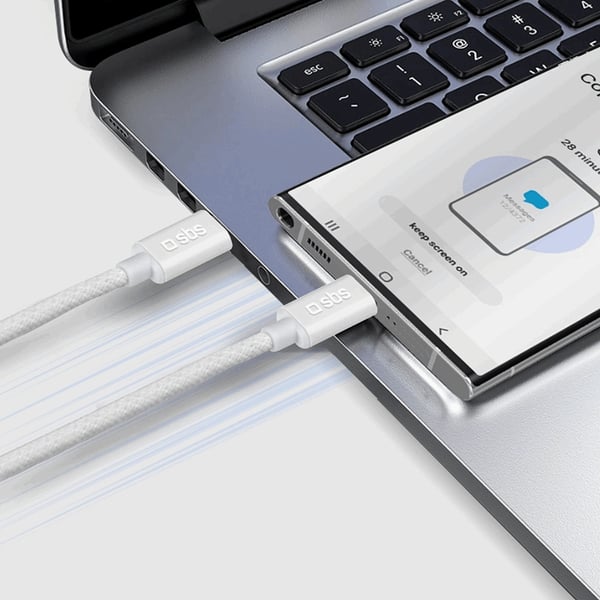 SBS USB-C - USB-C -kaapeli 1.5m 60W punottu - Valkoinen