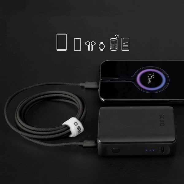 SBS USB-C - USB-C -kaapeli 1.5m 60W punottu - Musta