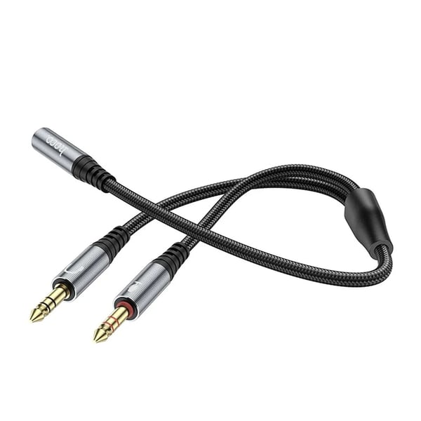[2in1] Hoco AUX Jack till 2x Jack Kabel 0.25m - Metal Grå