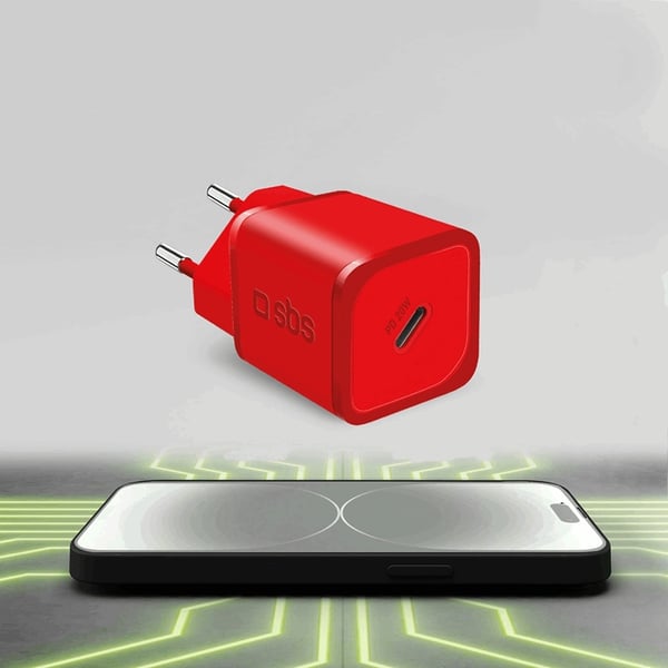 SBS Hurtigoplader 20W GaN Power Delivery - Rød