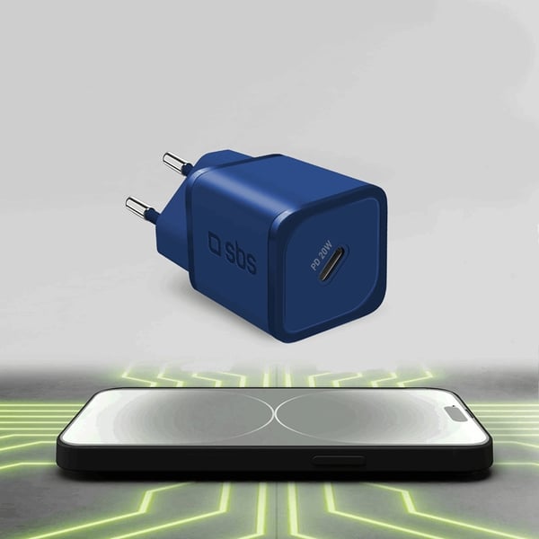 SBS Snabbladdare 20W GaN Power Delivery - Blå