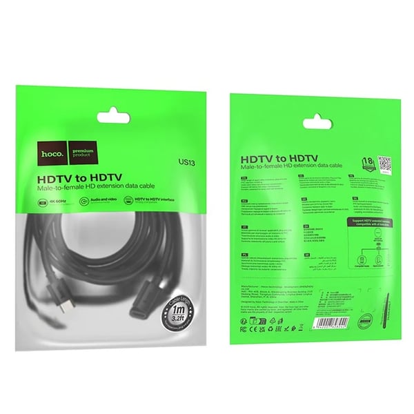 Hoco HDMI (han) til HDMI (hun) 60Hz Kabel 1m - Sort