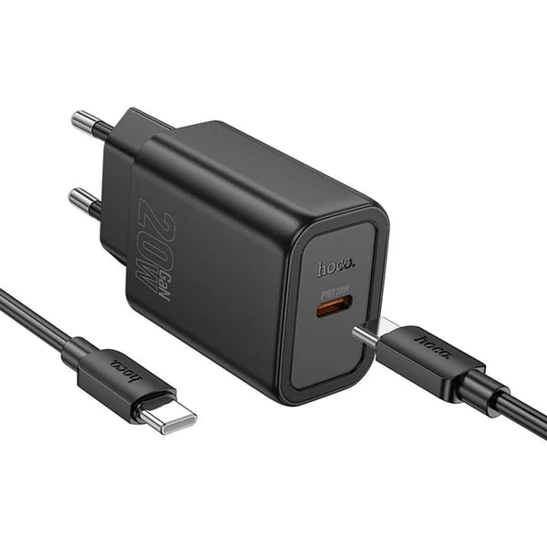 Hoco Väggladdare Type C Plus USB-C Till USB-C Kabel 20W - Svart