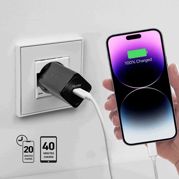 SBS Snabbladdare 45W GaN USB-C med Power Delivery - Svart